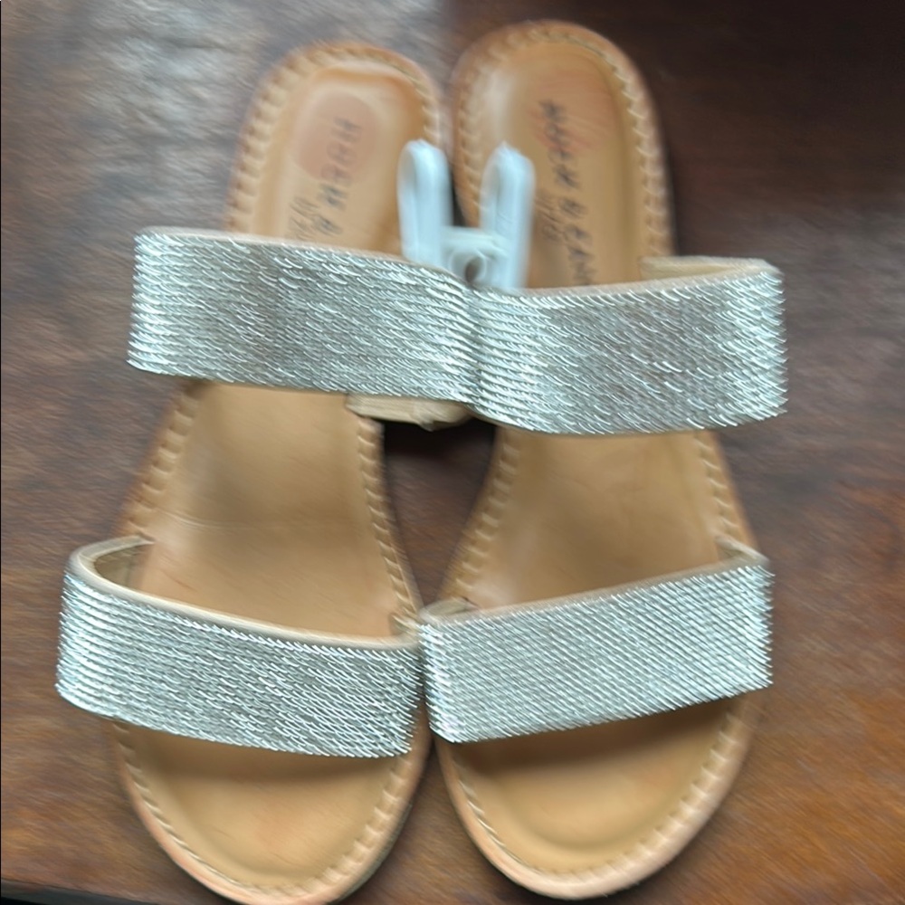 Rock & Candy Silver Sandals with Wide Straps and Flat Sole